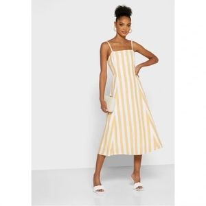 GAP Yellow & White Striped Square Neck Midi Linen/Cotton Dress size 00